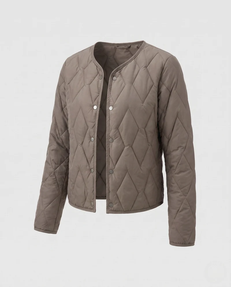 Damen leichte gesteppte Kurzjacke mit Diamantsteppung und rundem Halsausschnitt