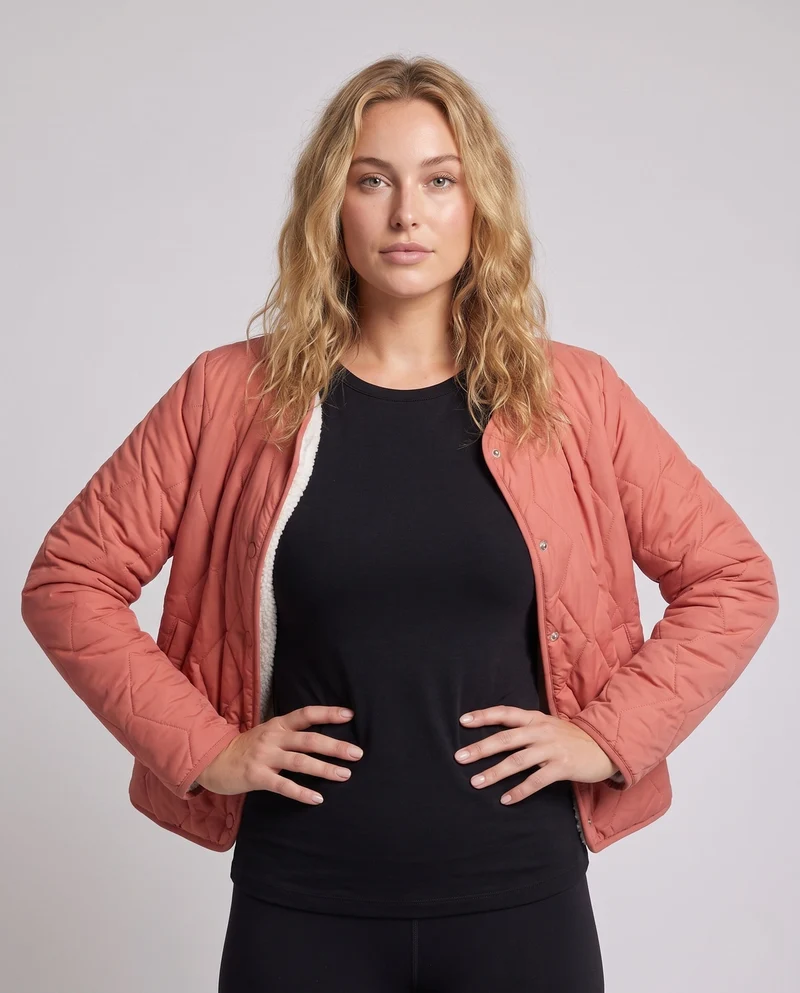 Damen Leichte Steppjacke mit Teddyfutter und Druckknopfverschluss