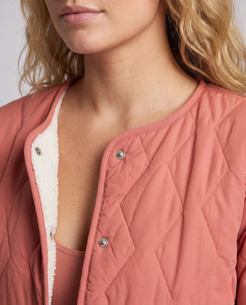 Damen Leichte Steppjacke mit Teddyfutter und Druckknopfverschluss