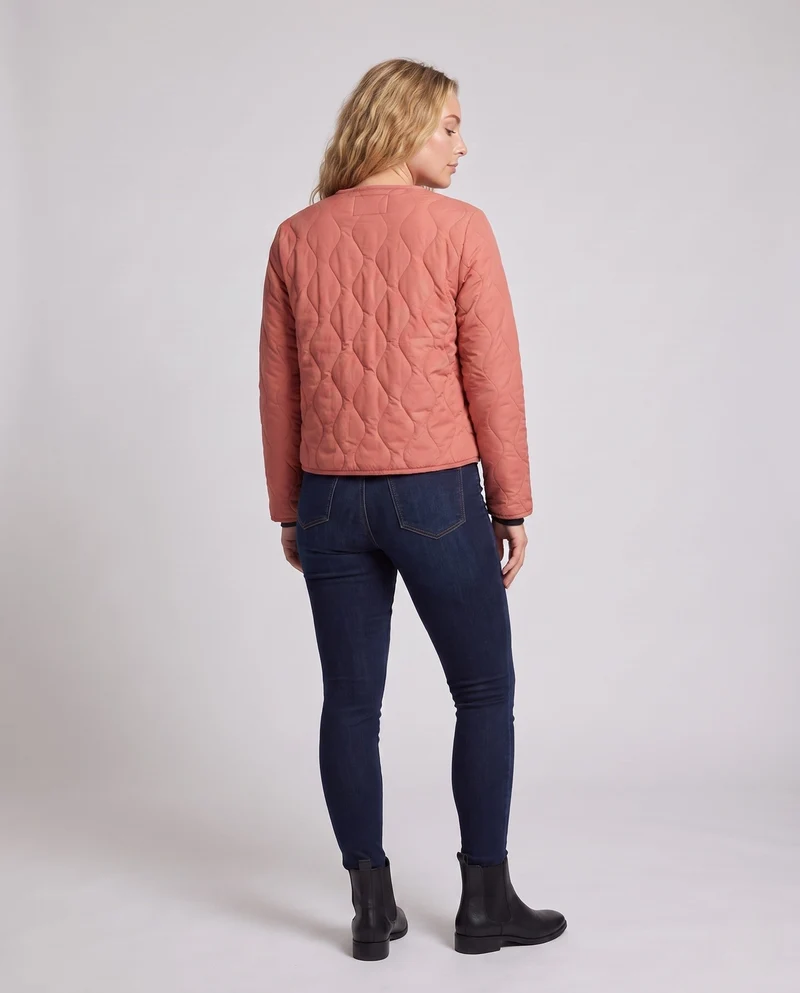 Damen Leichte Steppjacke mit Teddyfutter und Druckknopfverschluss