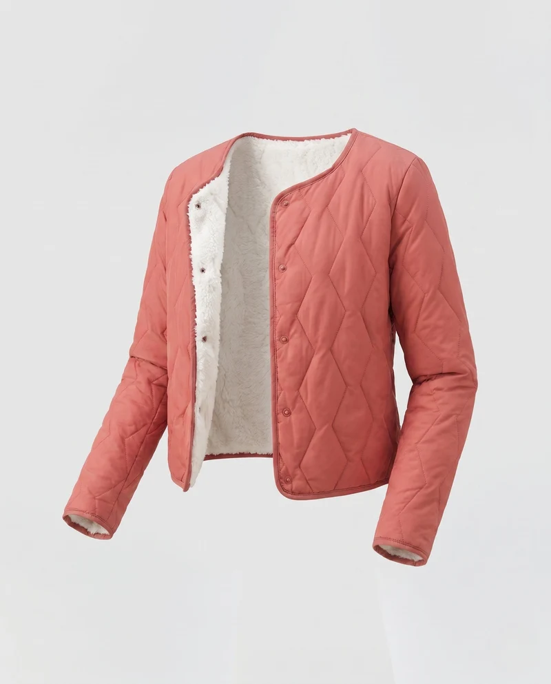 Damen Leichte Steppjacke mit Teddyfutter und Druckknopfverschluss