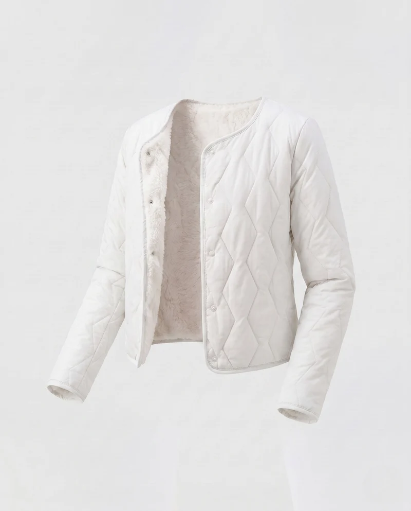 Damen Leichte Steppjacke mit Teddyfutter und Druckknopfverschluss