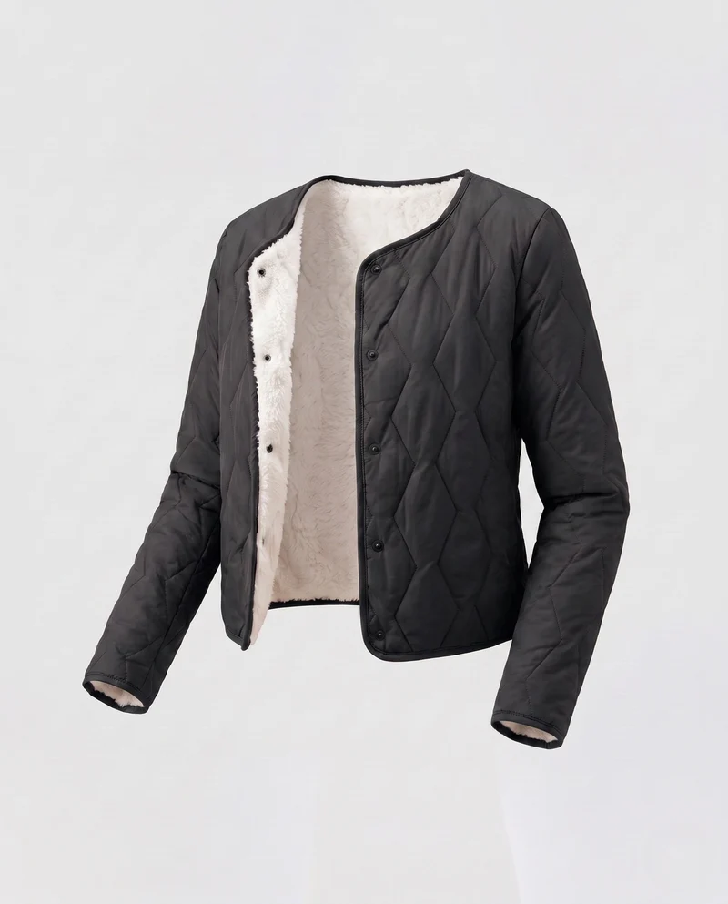 Damen Leichte Steppjacke mit Teddyfutter und Druckknopfverschluss