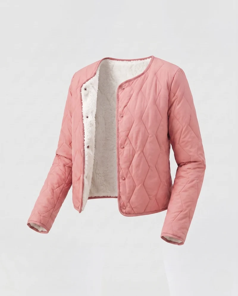 Damen Leichte Steppjacke mit Teddyfutter und Druckknopfverschluss