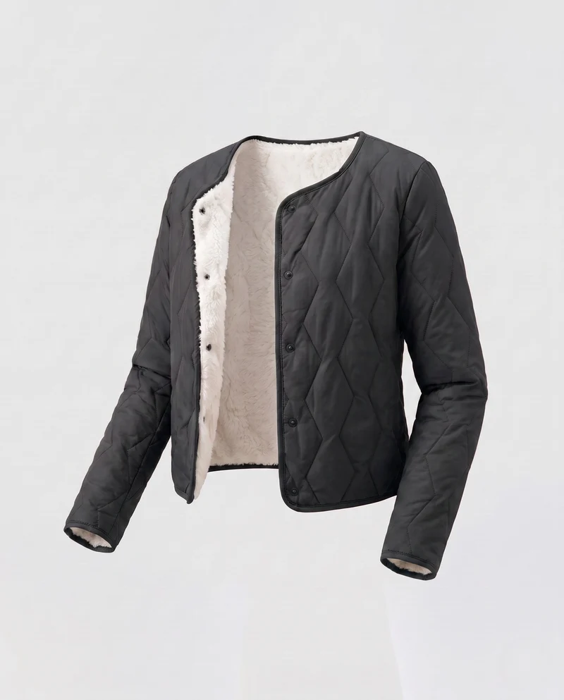 Damen Leichte Steppjacke mit Teddyfutter und Druckknopfverschluss