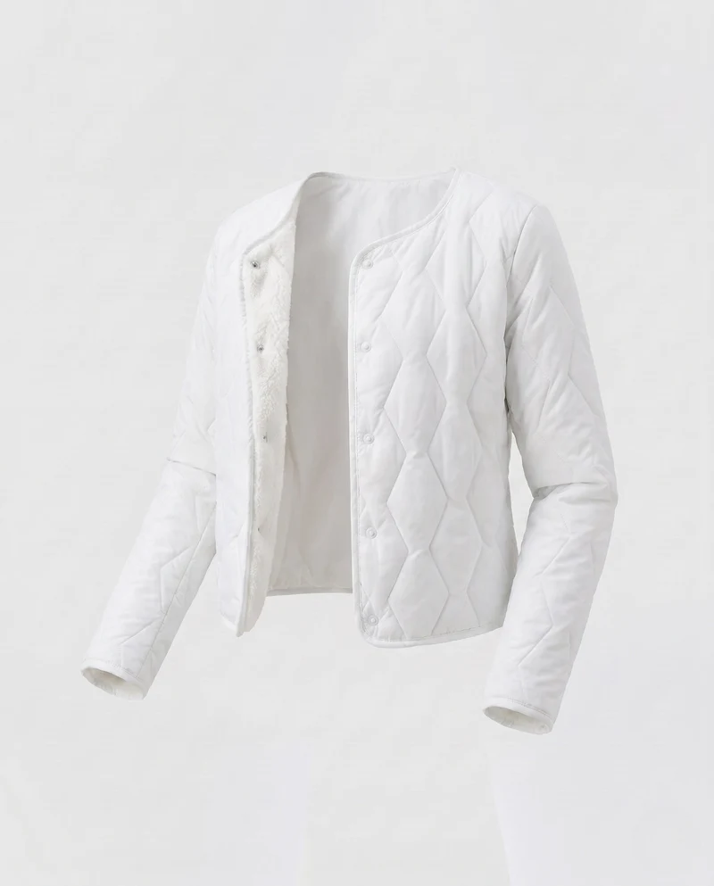 Damen Leichte Steppjacke mit Teddyfutter und Druckknopfverschluss