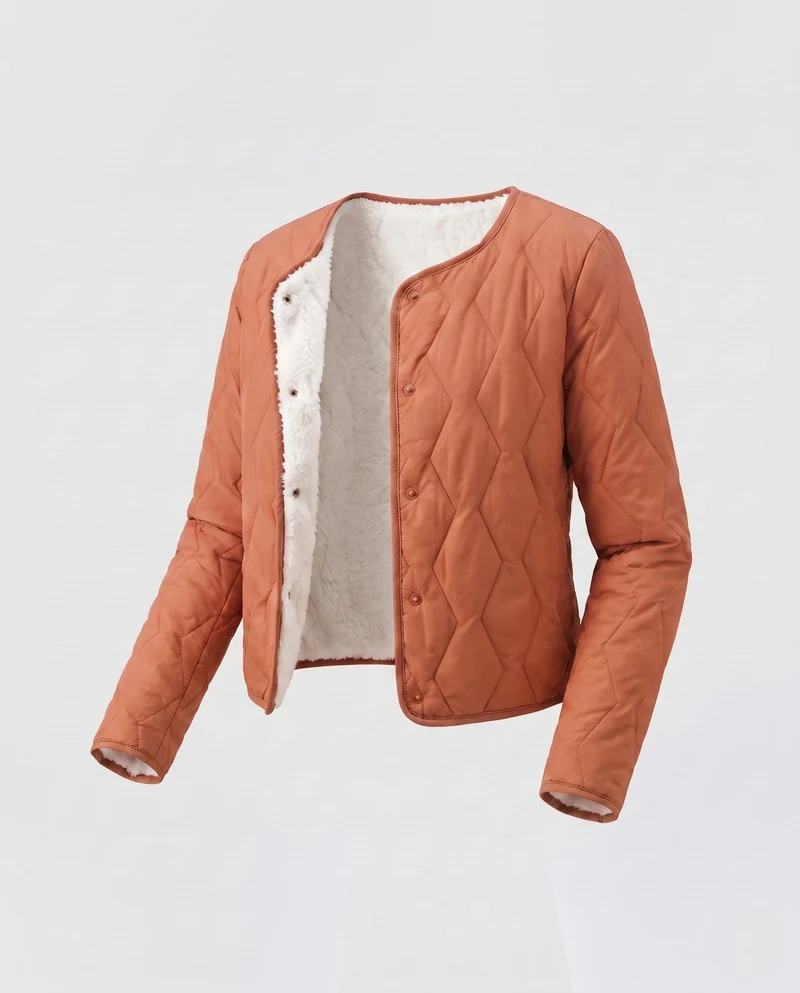 Damen Leichte Steppjacke mit Teddyfutter und Druckknopfverschluss