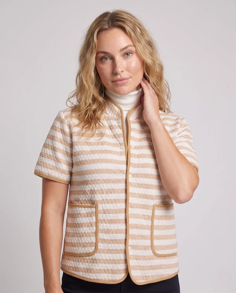 Damen Steppjacke Kurzarm mit Stehkragen und Aufgesetzten Taschen