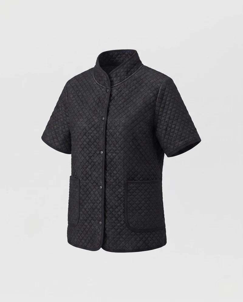 Damen Steppjacke Kurzarm mit Stehkragen und Aufgesetzten Taschen