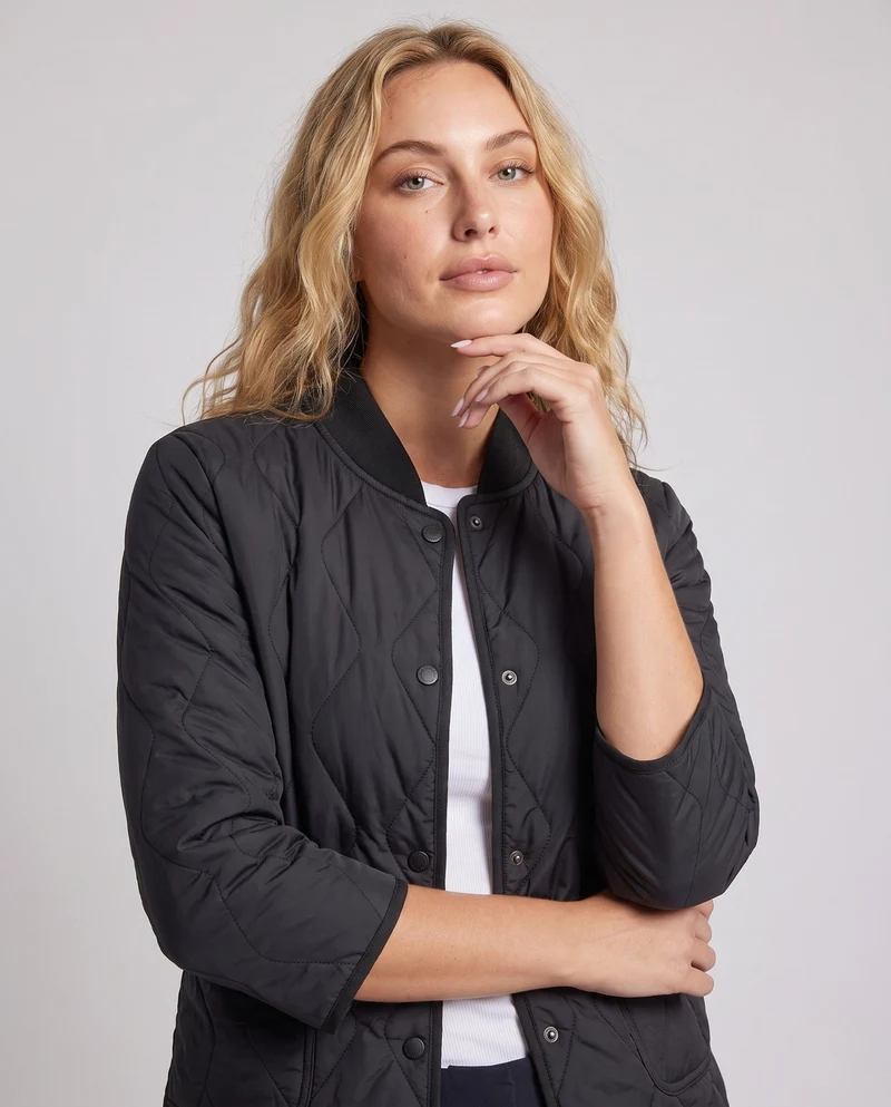 Damen Taillierte Gepolsterte Jacke mit Teddy-Futter und Druckknöpfen