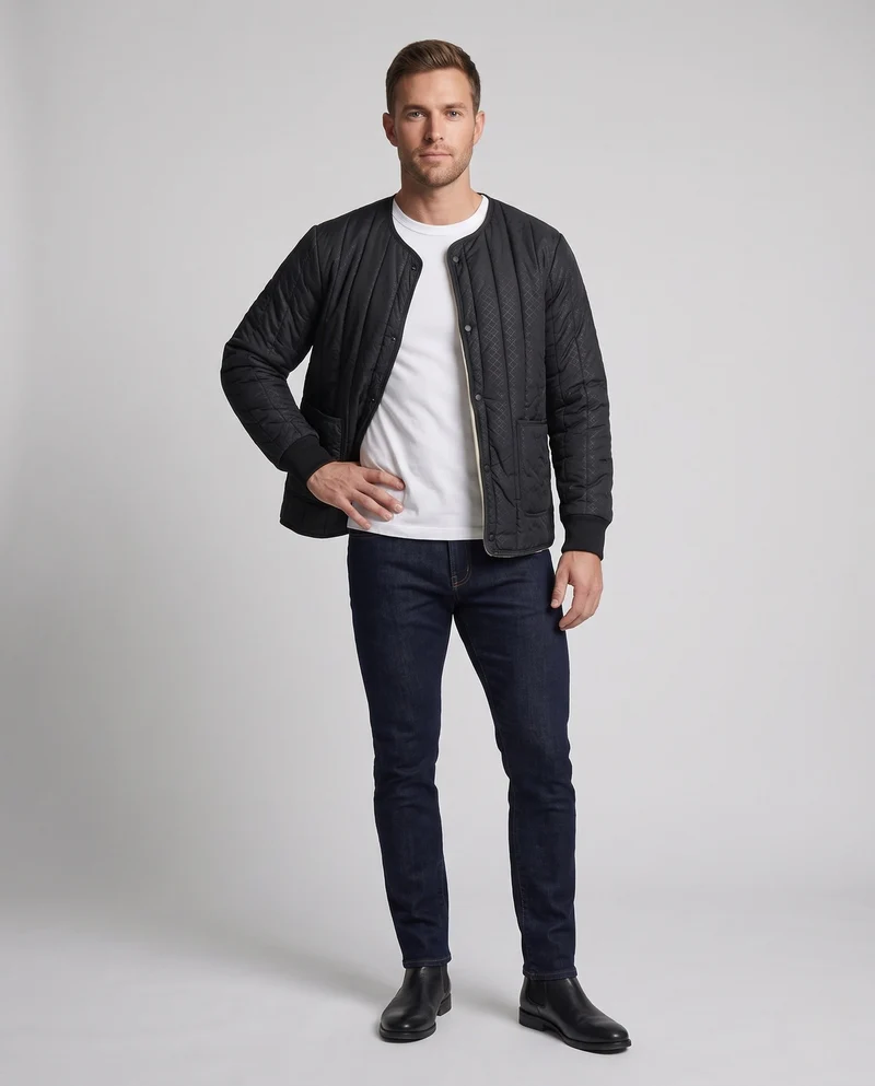 Herren gesteppte Thermojacke mit Teddyfutter und Druckknopfverschluss