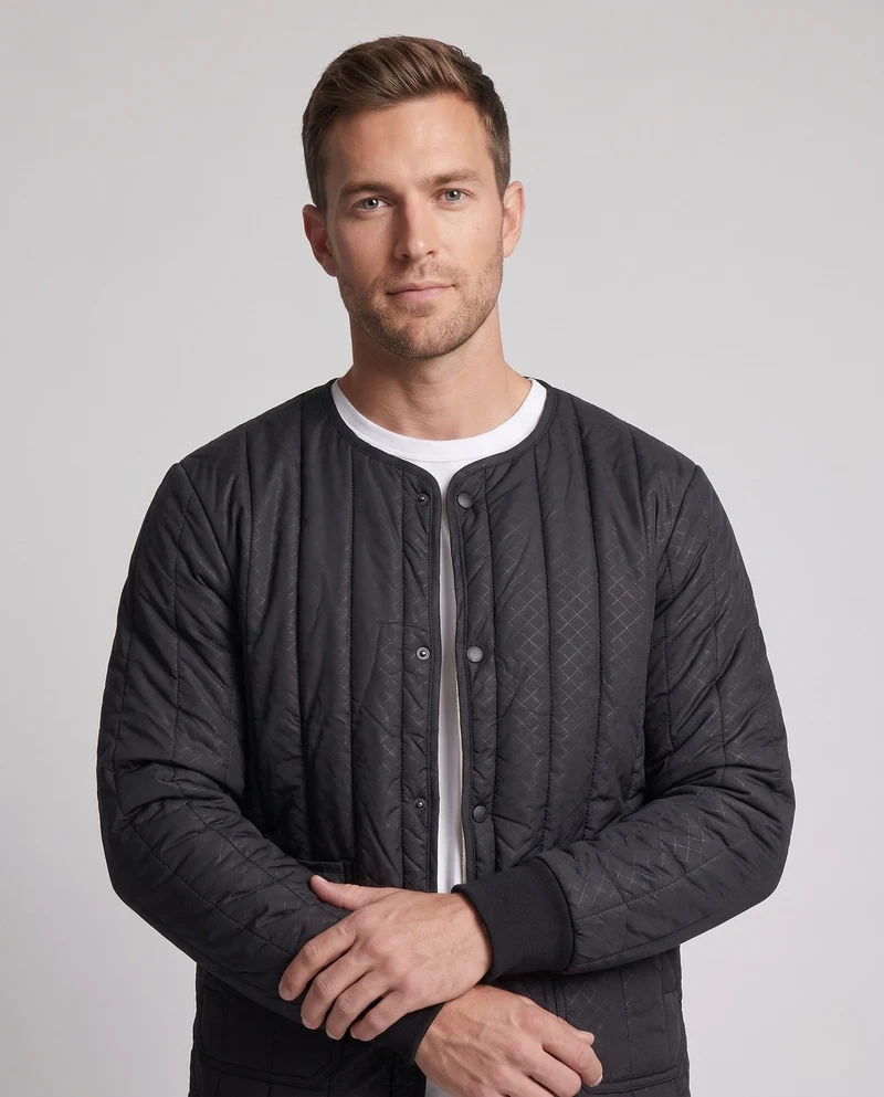 Herren gesteppte Thermojacke mit Teddyfutter und Druckknopfverschluss
