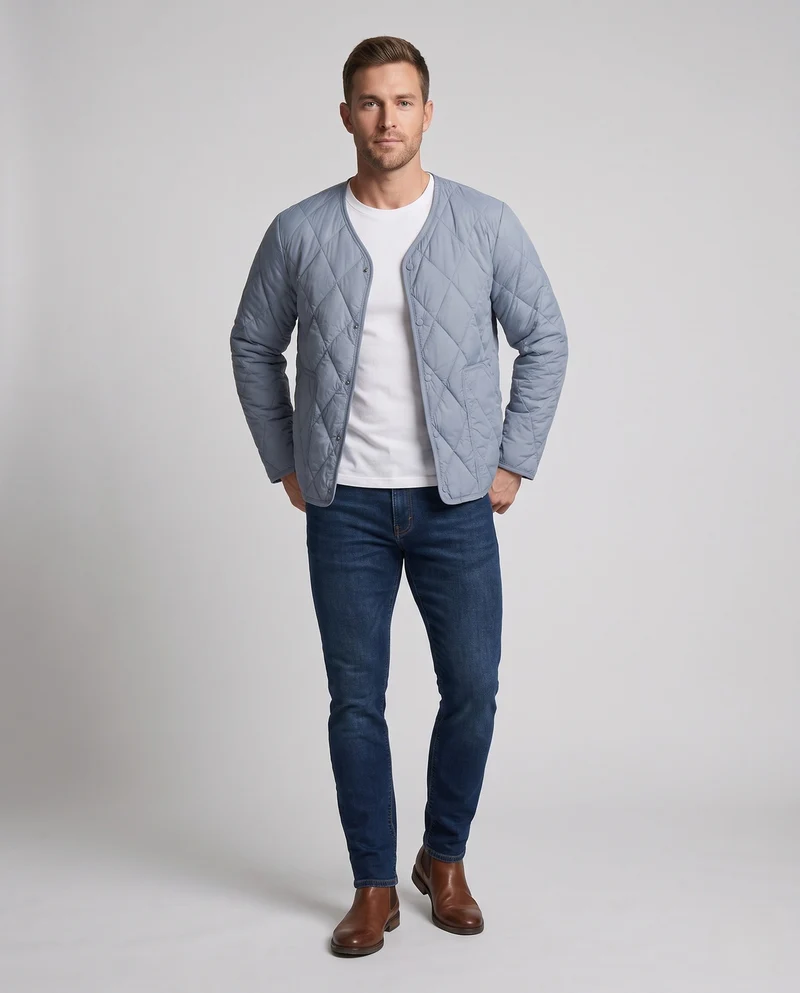 Herren ultraleichte gesteppte Innenjacke mit Druckknöpfen