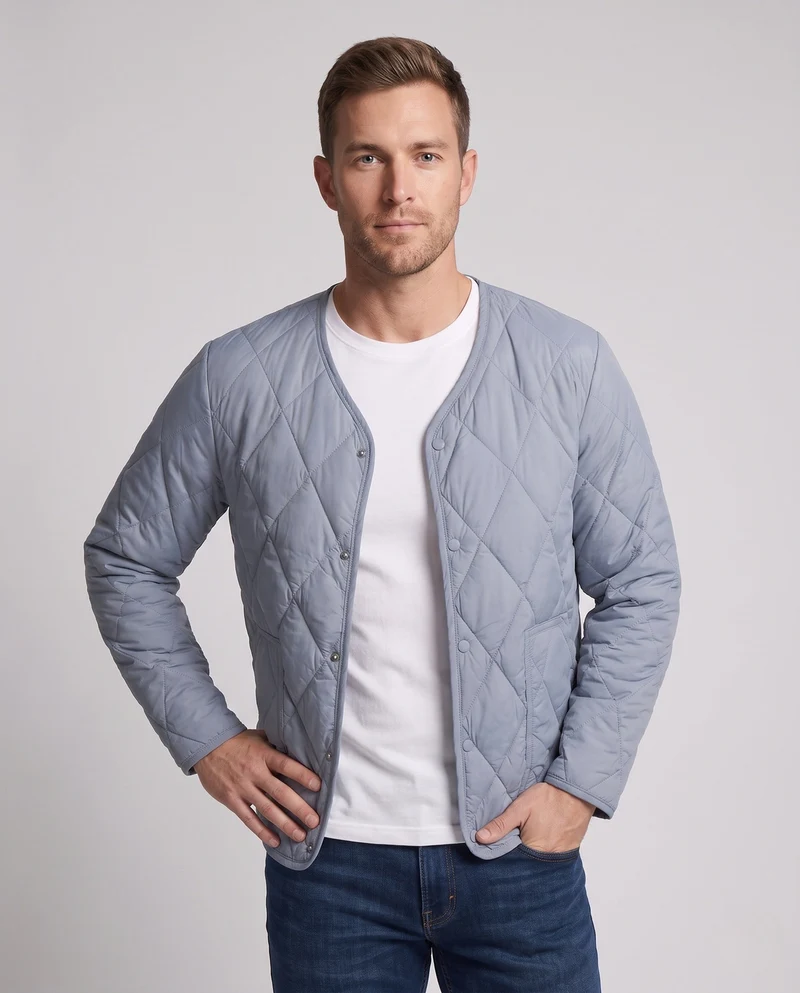 Herren ultraleichte gesteppte Innenjacke mit Druckknöpfen