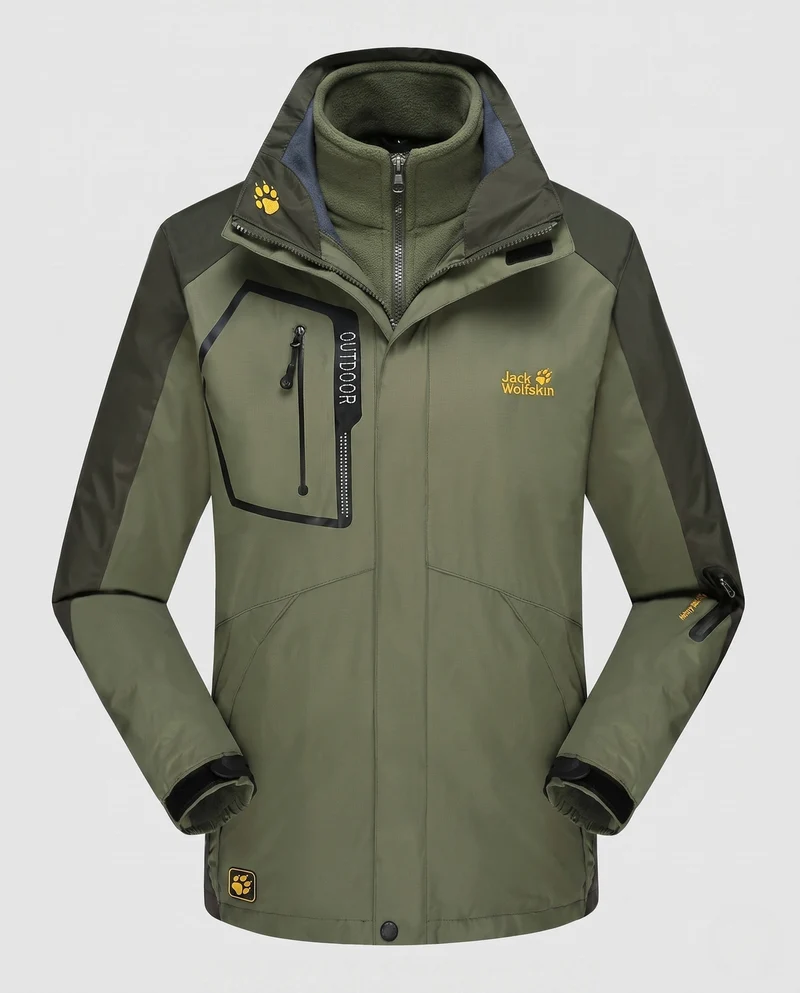 Herren Drei-in-Eins Softshell-Fleece Trekkingjacke mit abnehmbarer Kapuze