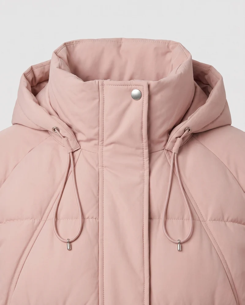 Damen kurze gepolsterte Kapuzenjacke mit Kordelzug, verdecktem Reißverschluss und elastischen Bündchen