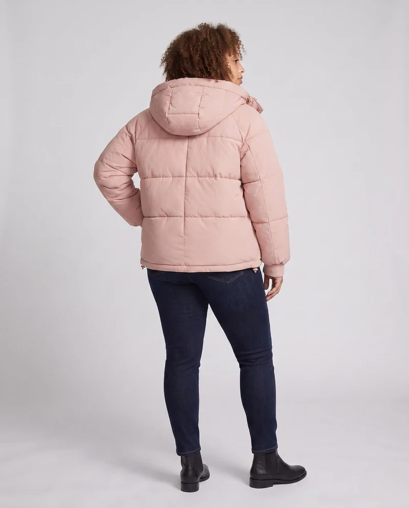 Damen kurze gepolsterte Kapuzenjacke mit Kordelzug, verdecktem Reißverschluss und elastischen Bündchen