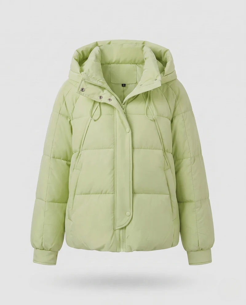 Damen kurze gepolsterte Kapuzenjacke mit Kordelzug, verdecktem Reißverschluss und elastischen Bündchen