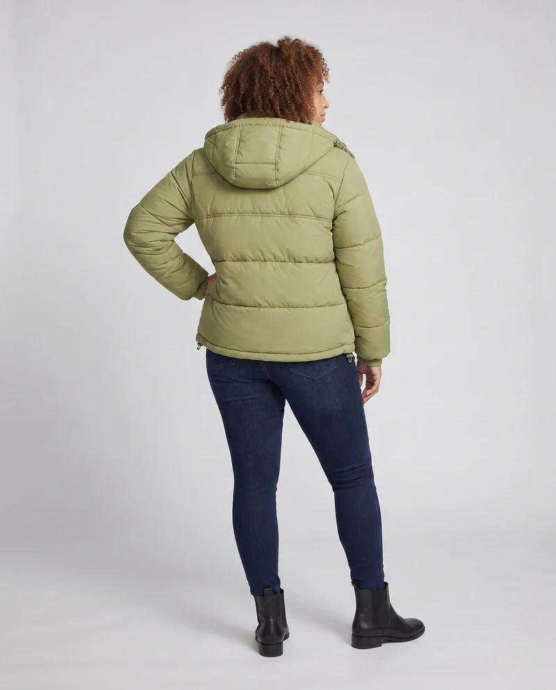 Damen gepolsterte oversized gesteppte Jacke mit hohem Stehkragen und verstellbarem Kordelzug
