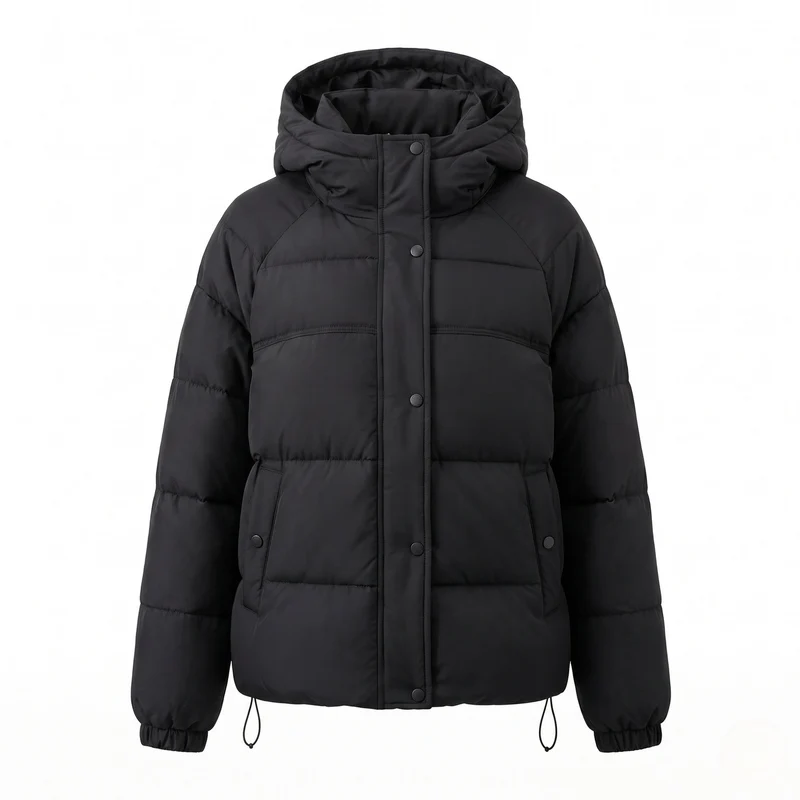 Damen gepolsterte oversized gesteppte Jacke mit hohem Stehkragen und verstellbarem Kordelzug