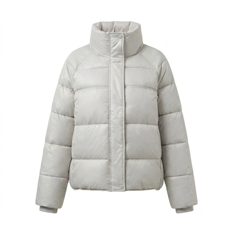 Damen gepolsterte oversized gesteppte Jacke mit hohem Stehkragen und verstellbarem Kordelzug