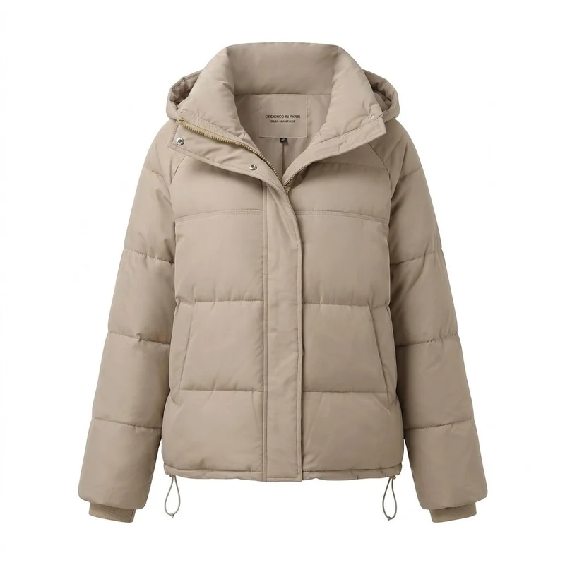 Damen gepolsterte oversized gesteppte Jacke mit hohem Stehkragen und verstellbarem Kordelzug