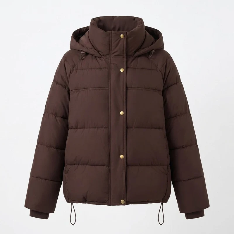 Damen gepolsterte oversized gesteppte Jacke mit hohem Stehkragen und verstellbarem Kordelzug