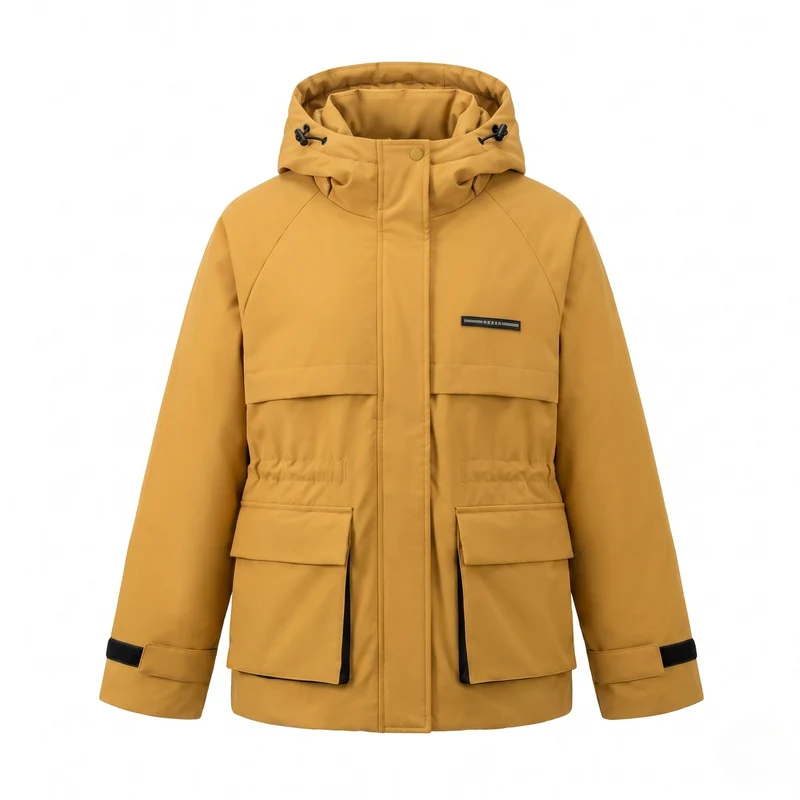 Damen kurze gepolsterte Parka mit großer Kapuze, multifunktionalen Klappen Taschen und hohem Kragen