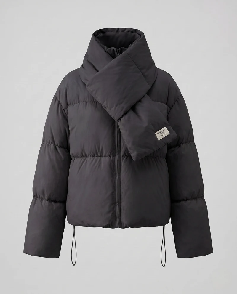 Damen kurz gepolsterte Pufferjacke mit integriertem Schalkragen und voluminösen Ärmeln