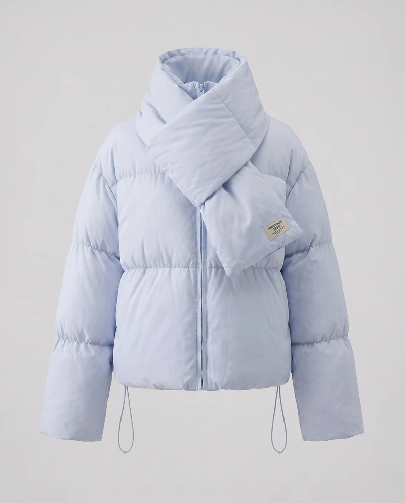 Damen kurz gepolsterte Pufferjacke mit integriertem Schalkragen und voluminösen Ärmeln