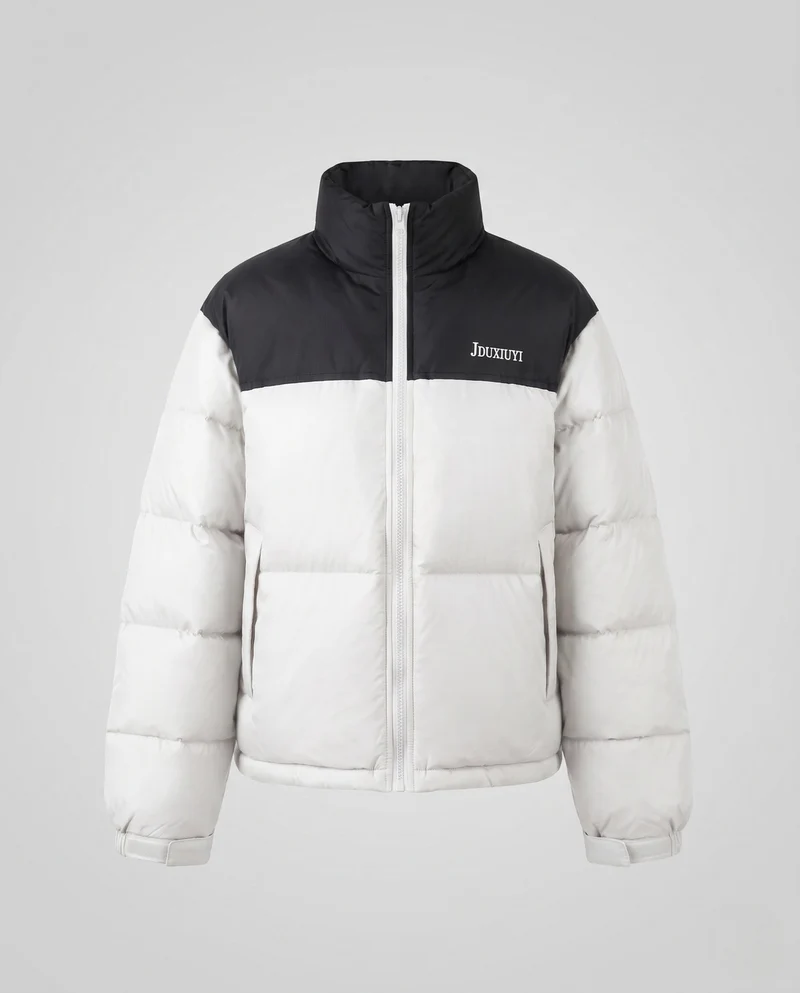 Damen kurze gepolsterte Pufferjacke mit hohem Kragen und kontrastierendem Schulterbesatz