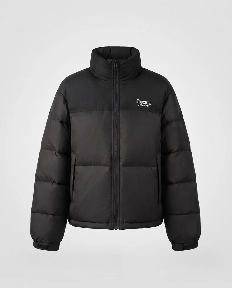 Damen kurze gepolsterte Pufferjacke mit hohem Kragen und kontrastierendem Schulterbesatz