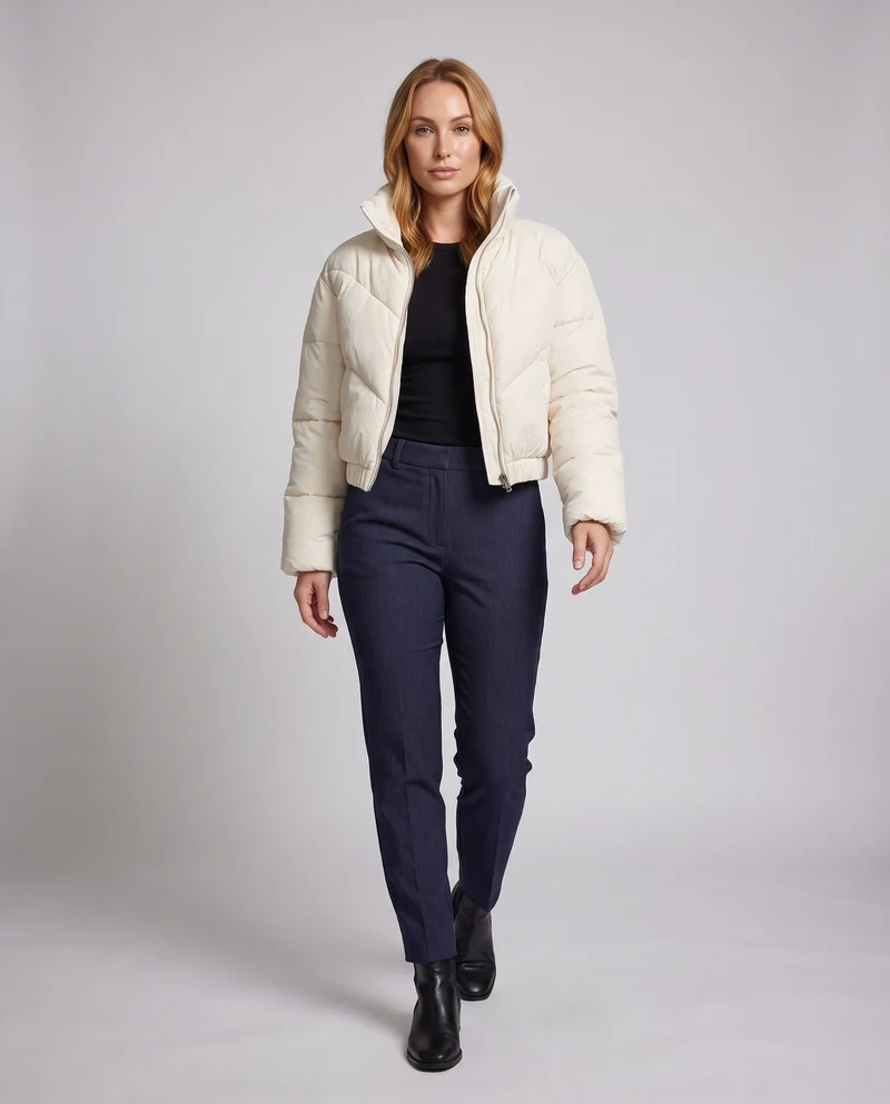 Damen cropped gepolsterte Pufferjacke mit hohem Stehkragen und elastischem Saum