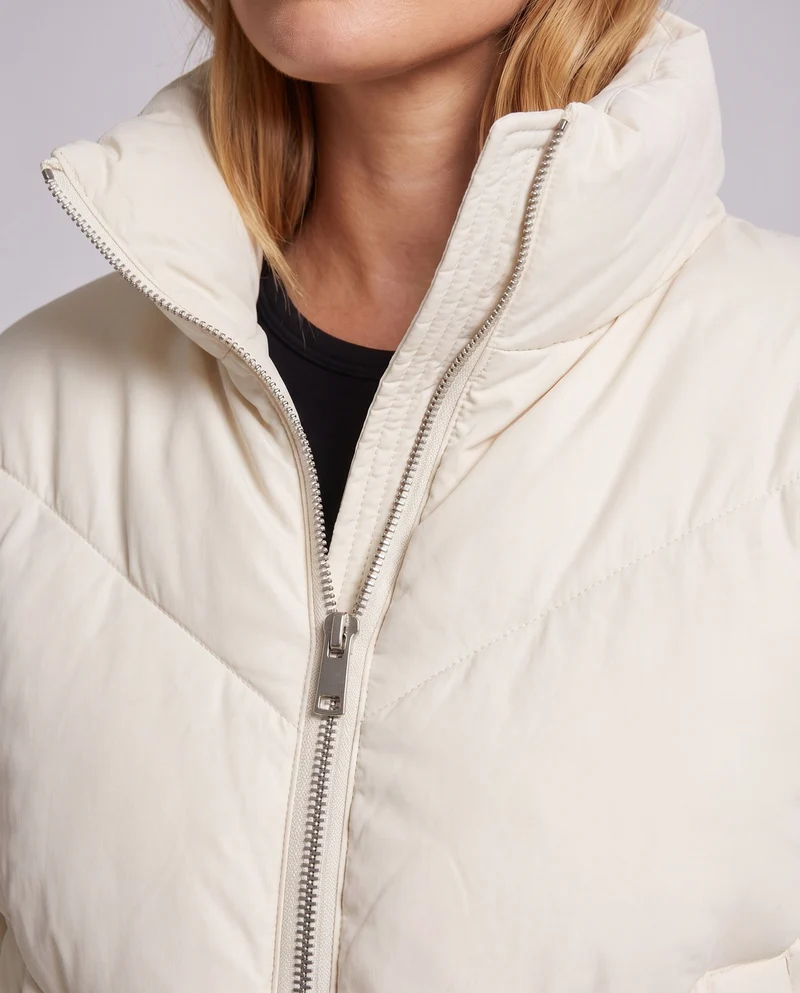 Damen cropped gepolsterte Pufferjacke mit hohem Stehkragen und elastischem Saum