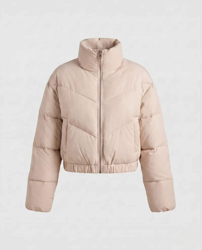 Damen cropped gepolsterte Pufferjacke mit hohem Stehkragen und elastischem Saum