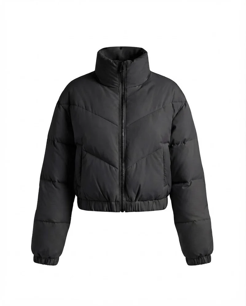 Damen cropped gepolsterte Pufferjacke mit hohem Stehkragen und elastischem Saum