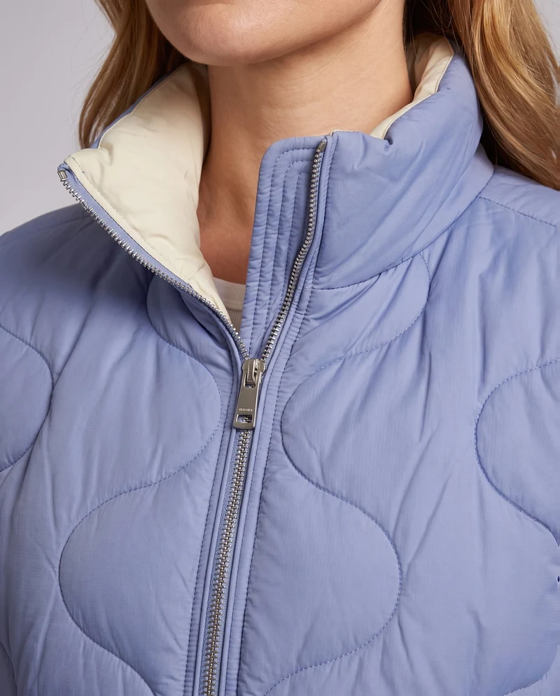 Damen Nano Kurze Gepolsterte Wellenstepp-Puffjacke mit Ergonomischem Stehkragen und Seitlichem Kordelzug