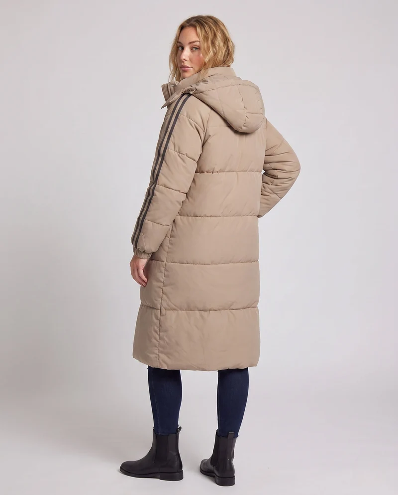 Damen nan längerer steppthermocoat mit hohem Stehkragen, Sportstreifen und integrierter Brusttasche
