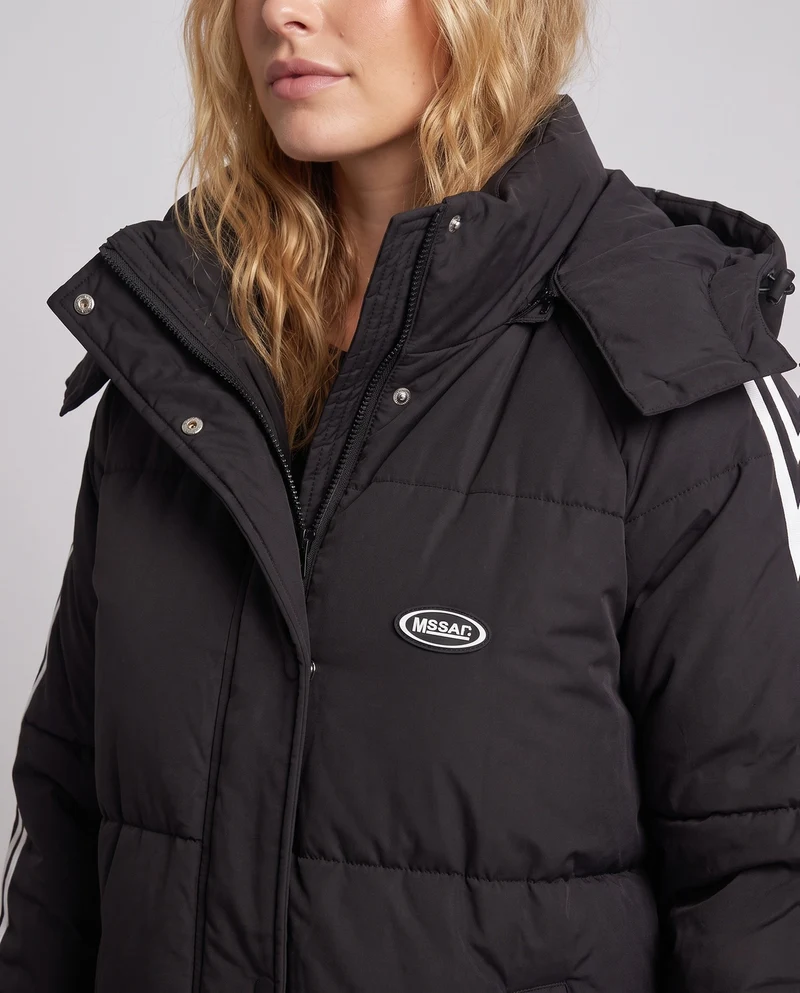 Damen Nan längerer gesteppter Thermoparka mit kontrastierenden Ärmelstreifen und hohem Stehkragen