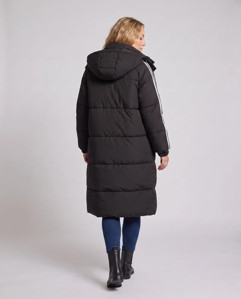 Damen Nan längerer gesteppter Thermoparka mit kontrastierenden Ärmelstreifen und hohem Stehkragen