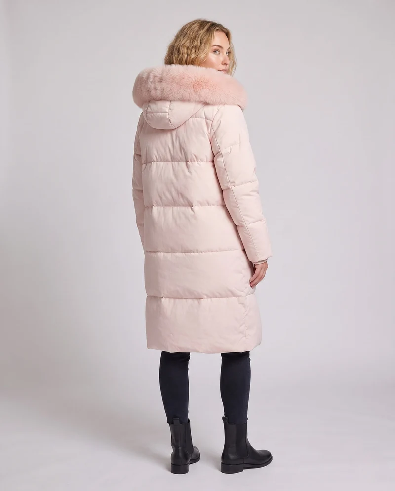 Damen längerer gesteppter Wintermantel mit extra voluminösem Teddykragen und winddichter thermischer Füllung
