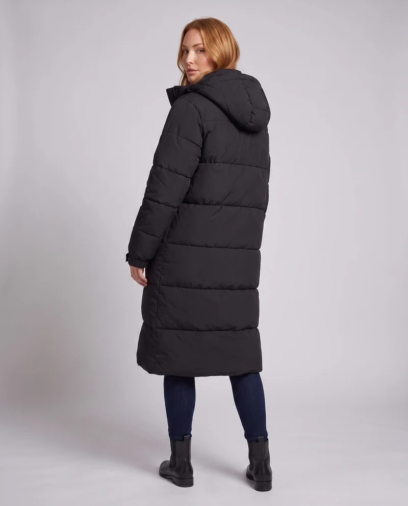Damen längerer Kälteblocker-Puffer-Mantel mit Gehschlitz, hoch schließendem Kragen und geräuschreduzierendem Außenmaterial