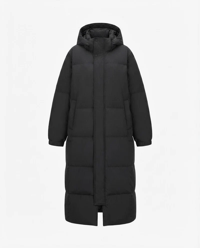 Damen längerer Kälteblocker-Puffer-Mantel mit Gehschlitz, hoch schließendem Kragen und geräuschreduzierendem Außenmaterial