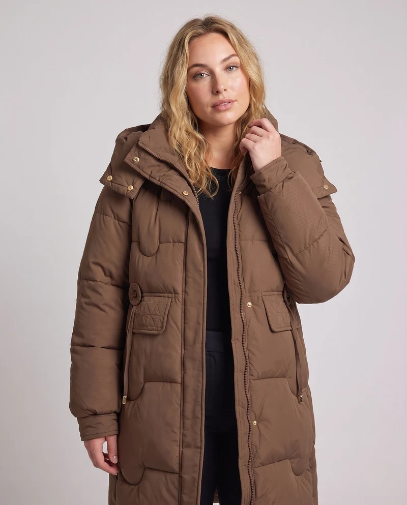 Damen nan längerer urban Stehkragen-Parka mit verstellbarem Kordelzug, dekorativer Knopfleiste und thermisch isolierender Füllung