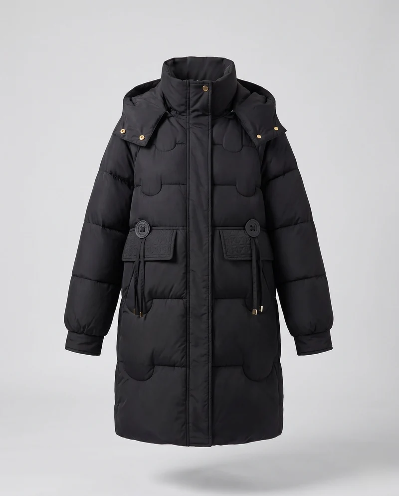 Damen nan längerer urban Stehkragen-Parka mit verstellbarem Kordelzug, dekorativer Knopfleiste und thermisch isolierender Füllung