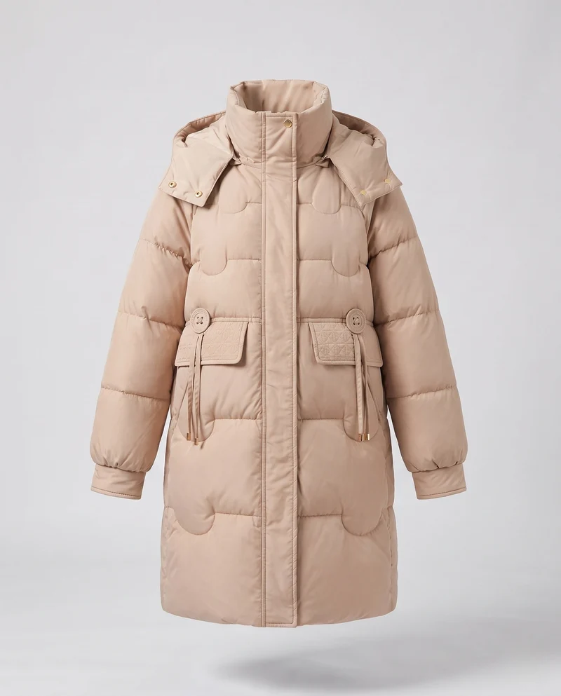 Damen nan längerer urban Stehkragen-Parka mit verstellbarem Kordelzug, dekorativer Knopfleiste und thermisch isolierender Füllung