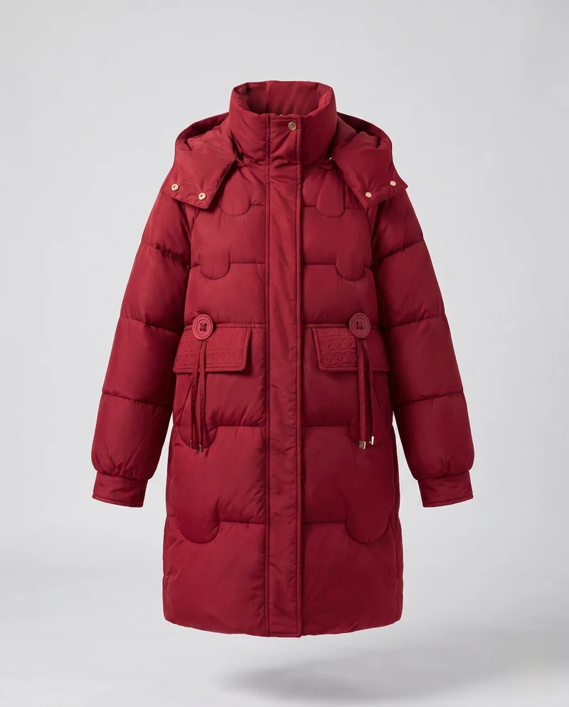 Damen nan längerer urban Stehkragen-Parka mit verstellbarem Kordelzug, dekorativer Knopfleiste und thermisch isolierender Füllung