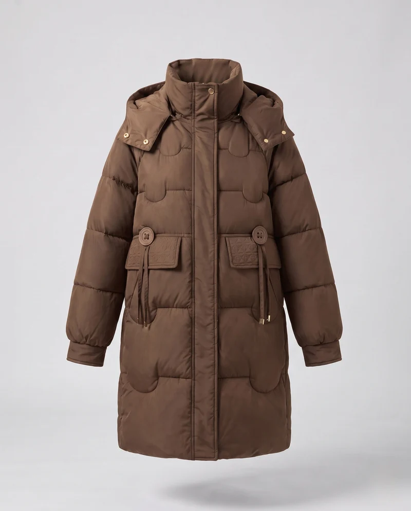 Damen nan längerer urban Stehkragen-Parka mit verstellbarem Kordelzug, dekorativer Knopfleiste und thermisch isolierender Füllung