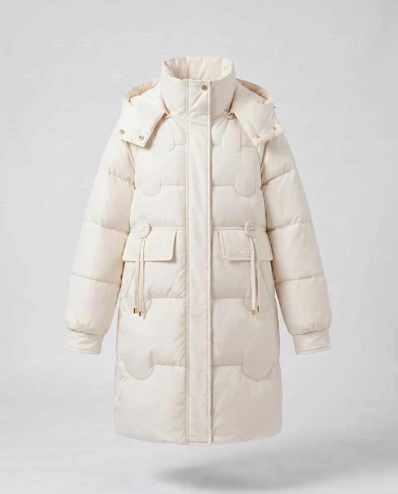 Damen nan längerer urban Stehkragen-Parka mit verstellbarem Kordelzug, dekorativer Knopfleiste und thermisch isolierender Füllung