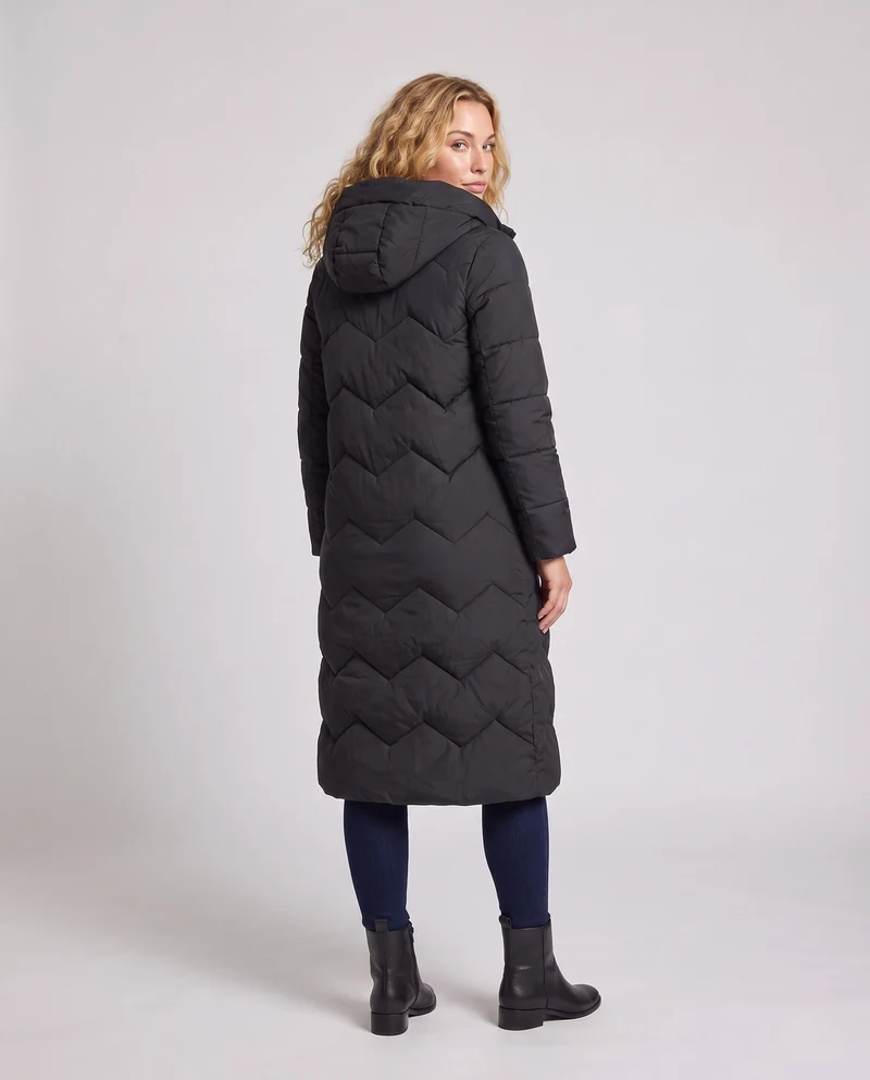 Damen langer gepolsterter Mantel mit floralem Taschenstickerei und Froschknopfverschluss
